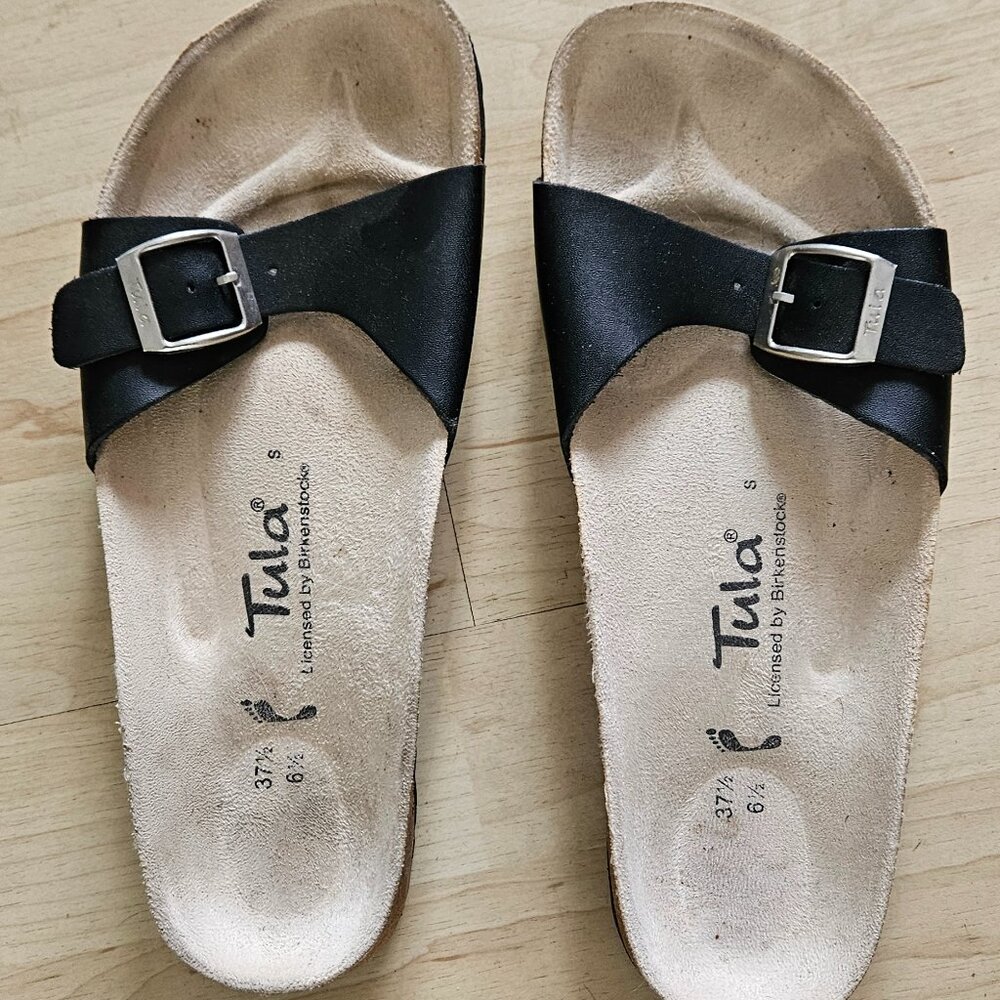 Tula Birkenstock Black Cork Bed Sandals Strap Buckle